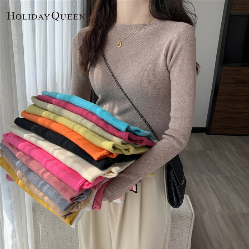 HolidayQueen Fall/Winter Full Color Basics All-match Solid Color Top Knit Sweater 15 Colors Free Shipping HQ1778