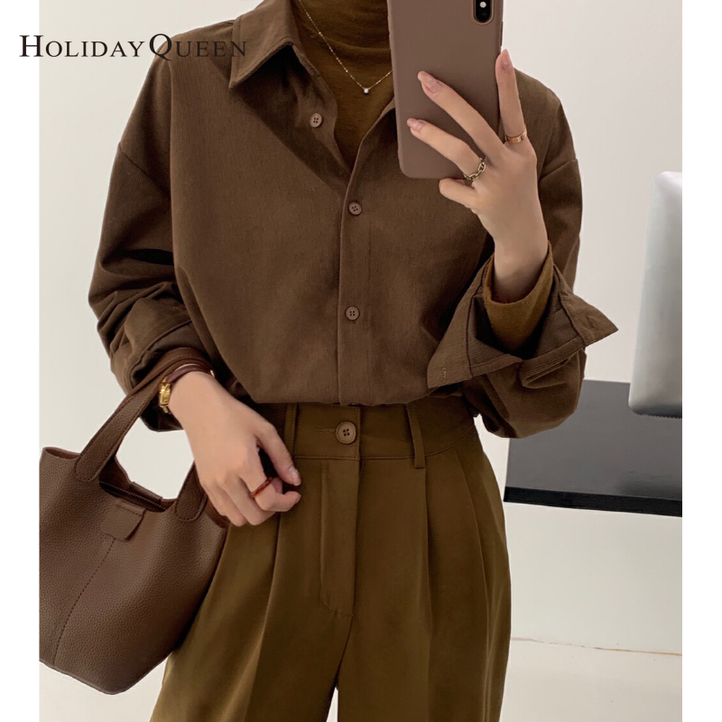 HolidayQueen Korean Edition Fall/Winter New Corduroy Thick Long-sleeved Shirt Stacked Shirt Tops Free Shipping HQ1854